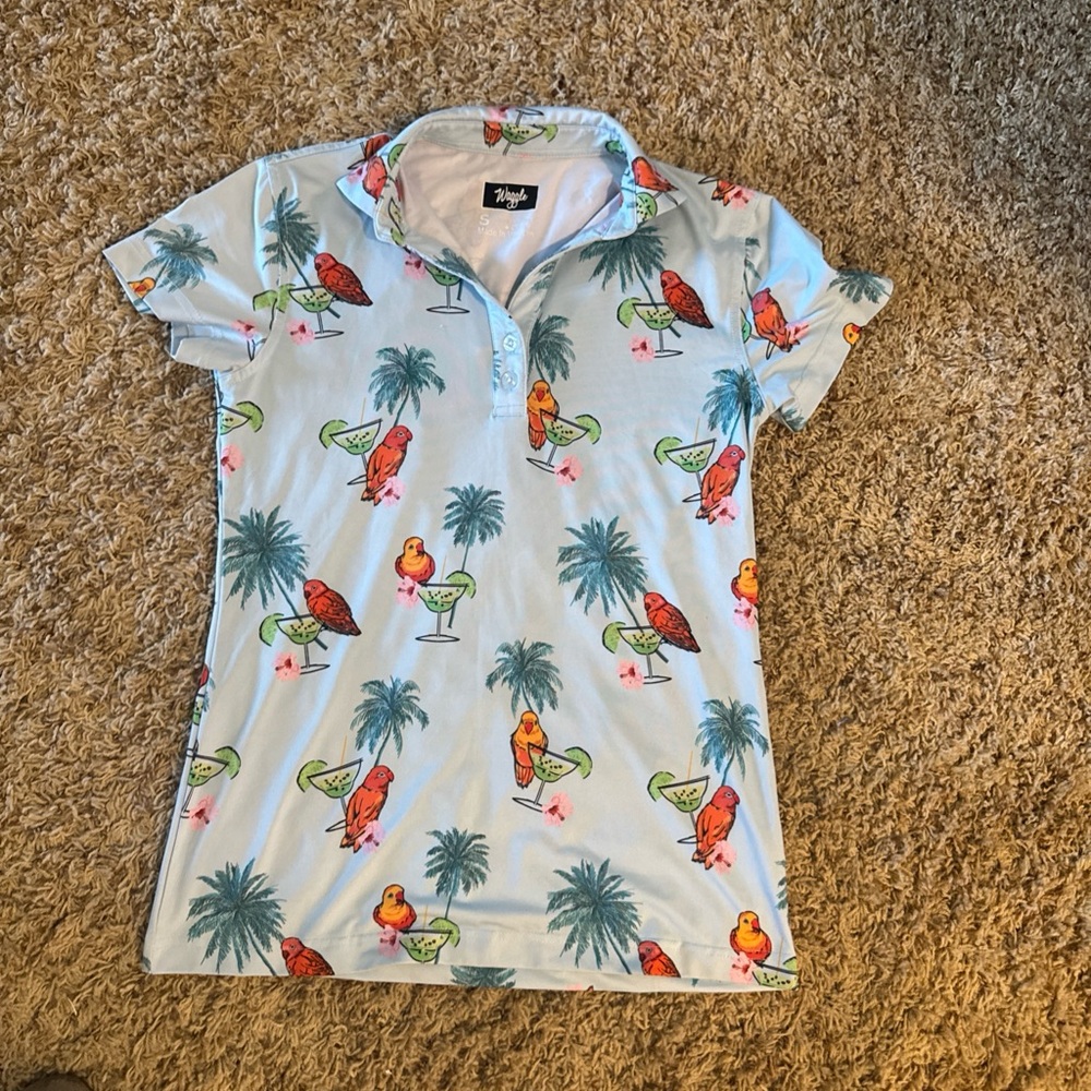 Tropical Parrot Palm Polo Shirt - Light Blue - Picture 6 of 9